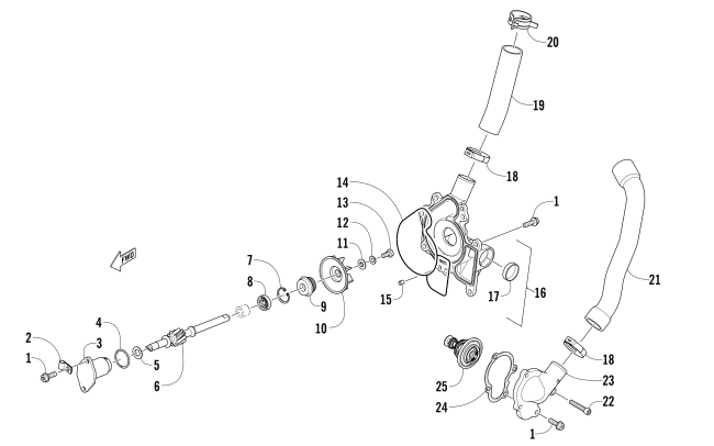Parts Diagram for Arctic Cat 2016 M 6000 SNO PRO 141 SNOWMOBILE WATER PUMP AND THERMOSTAT