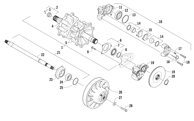 Parts Diagram for Arctic Cat 2016 XF 6000 CROSSTREK ES 137 SNOWMOBILE DRIVE TRAIN SHAFTS AND BRAKE ASSEMBLIES