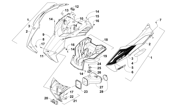 Parts Diagram for Arctic Cat 2016 XF 6000 CROSSTREK ES 137 SNOWMOBILE HOOD AND AIR INTAKE ASSEMBLY