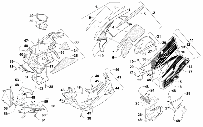 Parts Diagram for Arctic Cat 2016 XF 6000 CROSSTREK EARLY BUILD SNOWMOBILE SKID PLATE AND SIDE PANEL ASSEMBLY