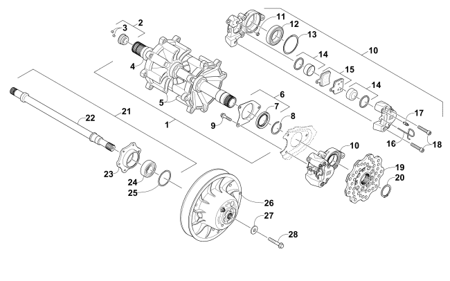 Parts Diagram for Arctic Cat 2016 M 6000 SNO PRO 153 ES SNOWMOBILE DRIVE TRAIN SHAFTS AND BRAKE ASSEMBLIES