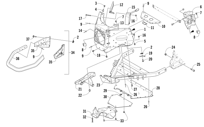 Parts Diagram for Arctic Cat 2016 M 6000 SNO PRO 141 SNOWMOBILE FRONT BUMPER AND FRAME ASSEMBLY