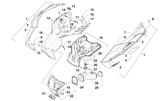 Parts Diagram for Arctic Cat 2016 M 6000 SNO PRO 141 ES EARLY BUILD SNOWMOBILE HOOD AND AIR INTAKE ASSEMBLY