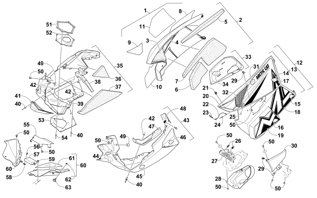 Parts Diagram for Arctic Cat 2016 M 6000 ES 141 SNOWMOBILE SKID PLATE AND SIDE PANEL ASSEMBLY