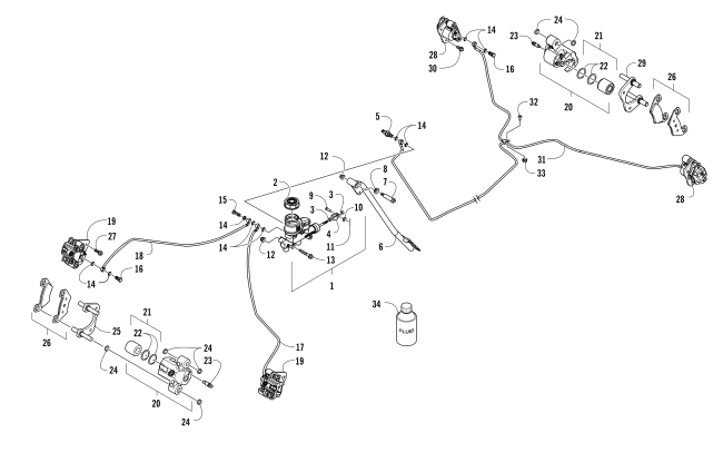 Parts Diagram for Arctic Cat 2016 HDX 700 XT ATV FRONT AND REAR BRAKE ASSEMBLY
