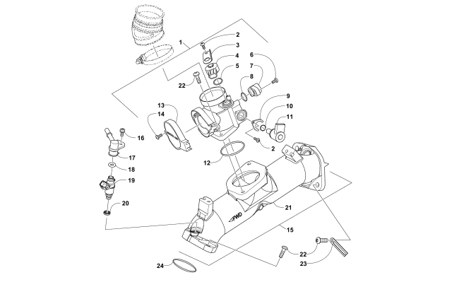 Parts Diagram for Arctic Cat 2015 PROWLER 1000 XT ATV THROTTLE BODY ASSEMBLY