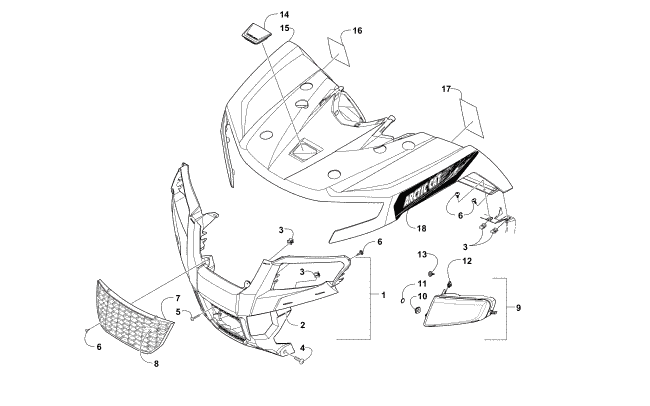 Parts Diagram for Arctic Cat 2015 XR 550 LTD ATV FRONT BODY PANEL AND HEADLIGHT ASSEMBLIES