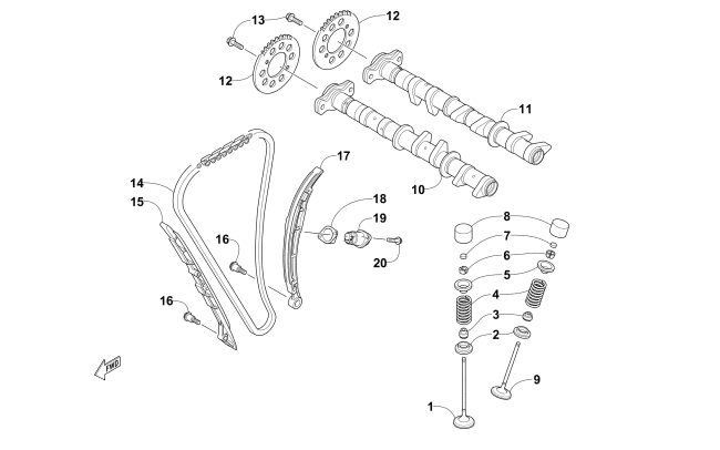 Parts Diagram for Arctic Cat 2016 PANTERA 7000 SNOWMOBILE CAMSHAFT, CHAIN, AND VALVE ASSEMBLY