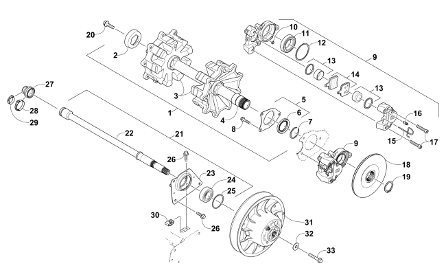 Parts Diagram for Arctic Cat 2016 BEARCAT 7000 XT EARLY BUILD SNOWMOBILE DRIVE TRAIN SHAFTS AND BRAKE ASSEMBLIES