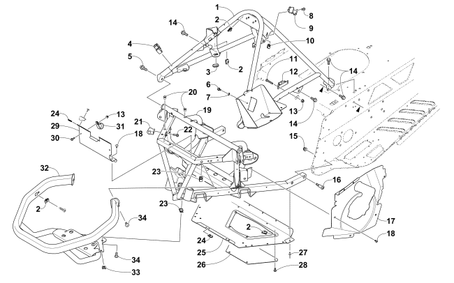 Parts Diagram for Arctic Cat 2017 PANTERA 7000 XT LTD SNOWMOBILE FRONT BUMPER, FRAME, AND STEERING SUPPORT ASSEMBLY