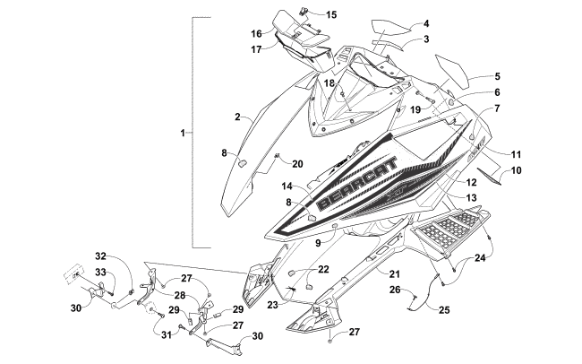 Parts Diagram for Arctic Cat 2016 BEARCAT 7000 XT EARLY BUILD SNOWMOBILE HOOD ASSEMBLY