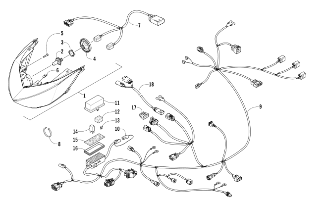 Parts Diagram for Arctic Cat 2016 BEARCAT 7000 XT EARLY BUILD SNOWMOBILE HEADLIGHT AND WIRING ASSEMBLIES