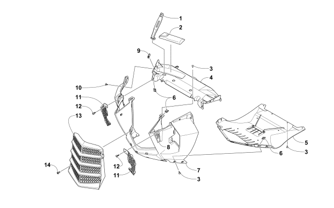 Parts Diagram for Arctic Cat 2016 BEARCAT 7000 XT SNOWMOBILE FRONT FACIA AND CENTER SKID PLATE ASSEMBLY