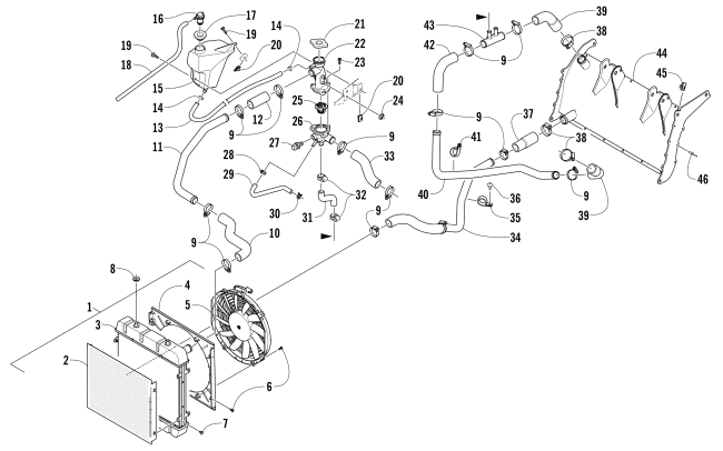 Parts Diagram for Arctic Cat 2017 BEARCAT 7000 XT SNOWMOBILE COOLING ASSEMBLY