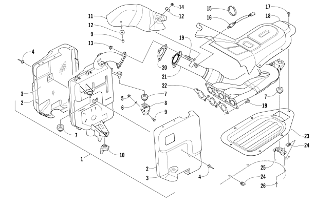 Parts Diagram for Arctic Cat 2016 BEARCAT 7000 XT EARLY BUILD SNOWMOBILE EXHAUST ASSEMBLY