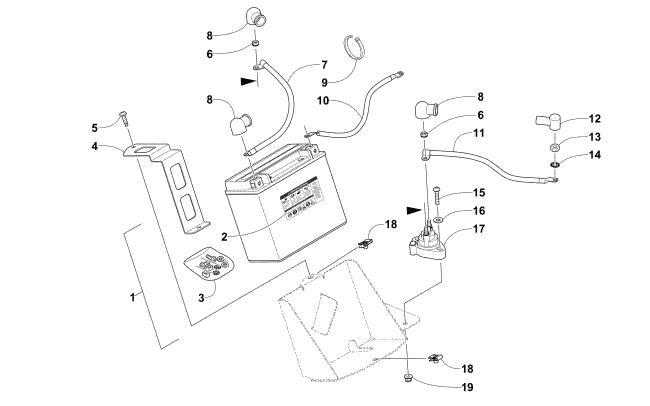 Parts Diagram for Arctic Cat 2016 BEARCAT 7000 XT SNOWMOBILE BATTERY AND TRAY ASSEMBLY