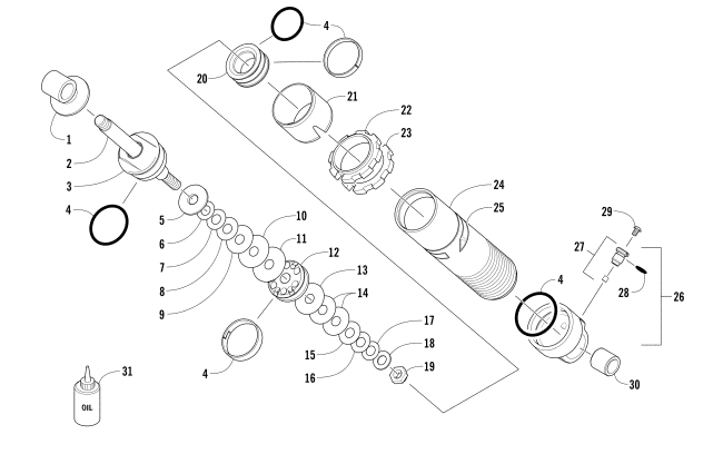 Parts Diagram for Arctic Cat 2016 BEARCAT 7000 XT EARLY BUILD SNOWMOBILE REAR SUSPENSION FRONT ARM SHOCK ABSORBER