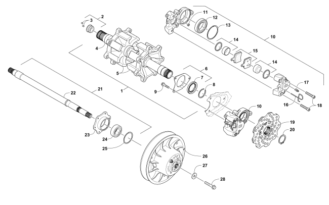 Parts Diagram for Arctic Cat 2016 M 8000 LTD SNOWMOBILE DRIVE TRAIN SHAFTS AND BRAKE ASSEMBLIES