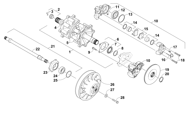 Parts Diagram for Arctic Cat 2016 XF 8000 HIGH COUNTRY 141 SNO PRO SNOWMOBILE DRIVE TRAIN SHAFTS AND BRAKE ASSEMBLIES