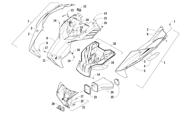 Parts Diagram for Arctic Cat 2016 XF 8000 HIGH COUNTRY 141 SNO PRO EARLY BUILD SNOWMOBILE HOOD AND AIR INTAKE ASSEMBLY