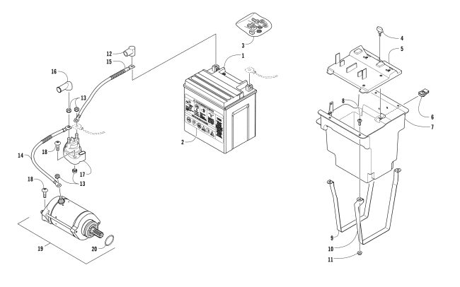 Parts Diagram for Arctic Cat 2016 HDX 700 XT ATV BATTERY AND STARTER MOTOR ASSEMBLY (SER. #  302246 AND BELOW)