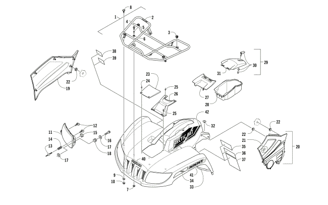 Parts Diagram for Arctic Cat 2016 1000 XT ATV FRONT RACK, BODY PANEL, AND HEADLIGHT ASSEMBLIES