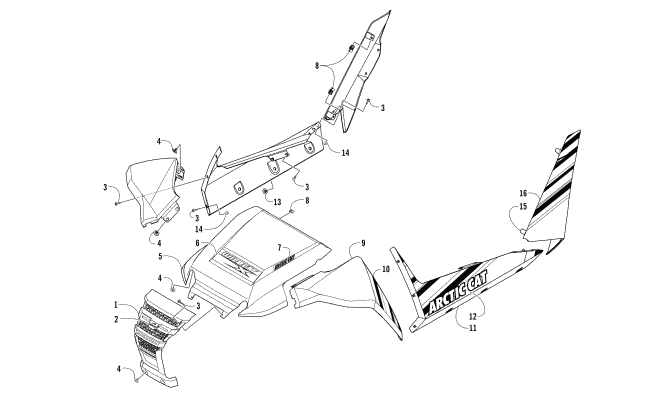 Parts Diagram for Arctic Cat 2016 WILDCAT X ATV FRONT AND SIDE PANEL ASSEMBLIES