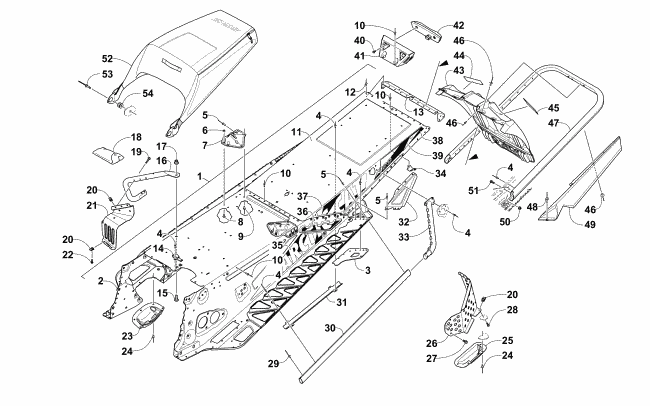 Parts Diagram for Arctic Cat 2016 ZR 8000 LTD ES EARLY BUILD SNOWMOBILE TUNNEL, REAR BUMPER, AND SNOWFLAP ASSEMBLY