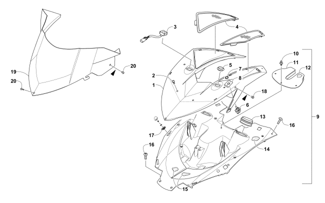 Parts Diagram for Arctic Cat 2016 ZR 6000 R SX SNOWMOBILE POD AND WINDSHIELD ASSEMBLY