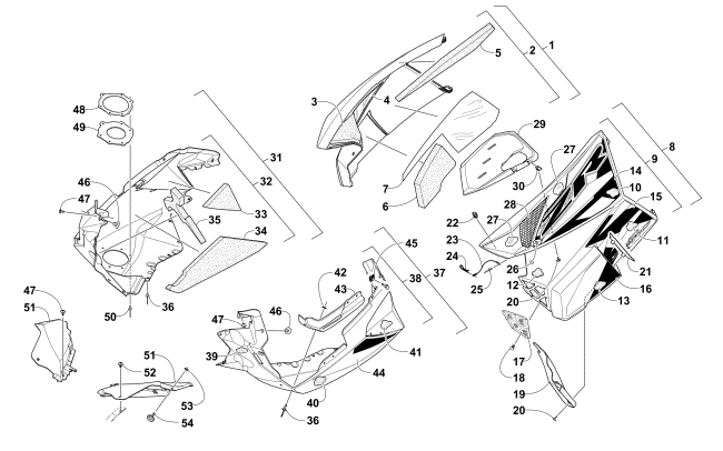 Parts Diagram for Arctic Cat 2016 ZR 7000 LTD 137 SNOWMOBILE SKID PLATE AND SIDE PANEL ASSEMBLY