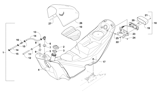 Parts Diagram for Arctic Cat 2016 ZR 6000 R SX SNOWMOBILE GAS TANK AND TAILLIGHT ASSEMBLY