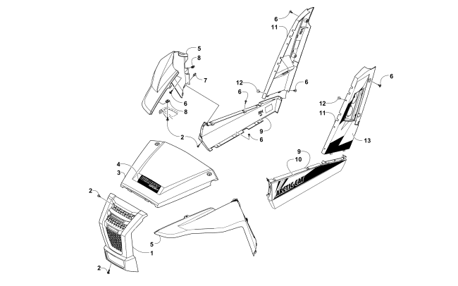 Parts Diagram for Arctic Cat 2016 WILDCAT SPORT ATV FRONT AND SIDE PANEL ASSEMBLIES[301054]