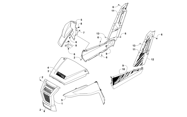 Parts Diagram for Arctic Cat 2016 WILDCAT SPORT XT EPS ATV FRONT AND SIDE PANEL ASSEMBLIES