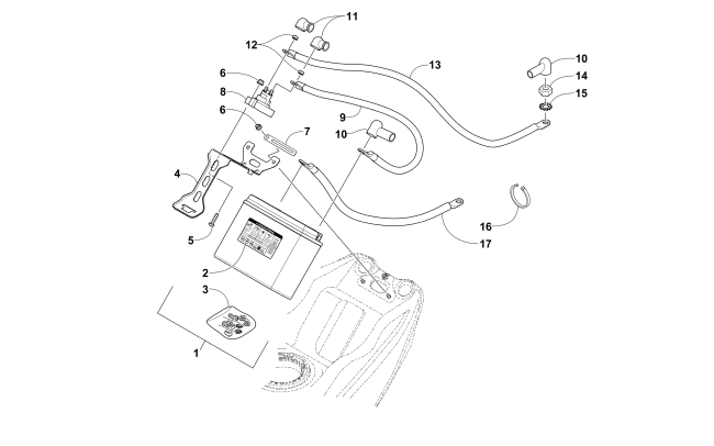Parts Diagram for Arctic Cat 2017 PANTERA 7000 LTD EARLY BUILD SNOWMOBILE BATTERY AND TRAY ASSEMBLY