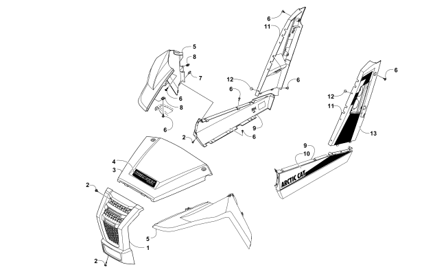 Parts Diagram for Arctic Cat 2016 WILDCAT TRAIL ATV FRONT AND SIDE PANEL ASSEMBLIES