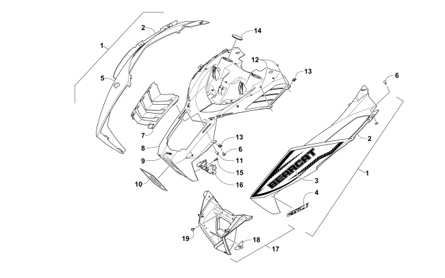 Parts Diagram for Arctic Cat 2016 BEARCAT 3000 LT SNOWMOBILE HOOD ASSEMBLY