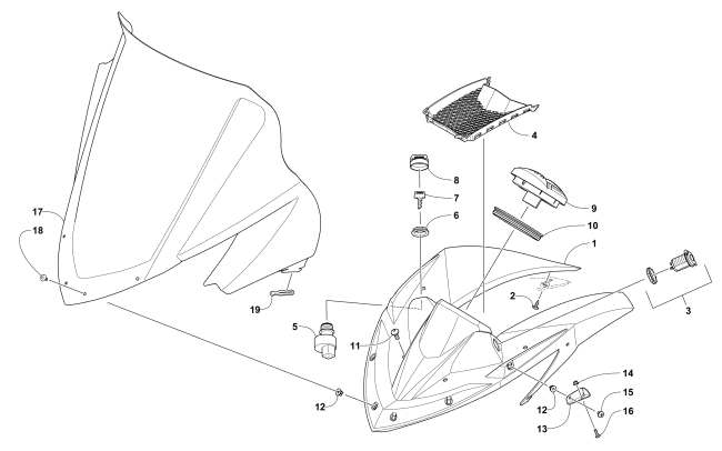 Parts Diagram for Arctic Cat 2017 BEARCAT 3000 LT EARLY BUILD SNOWMOBILE WINDSHIELD AND INSTRUMENTS ASSEMBLIES