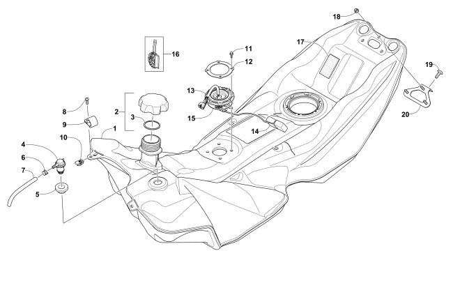 Parts Diagram for Arctic Cat 2016 BEARCAT 3000 LT SNOWMOBILE GAS TANK ASSEMBLY