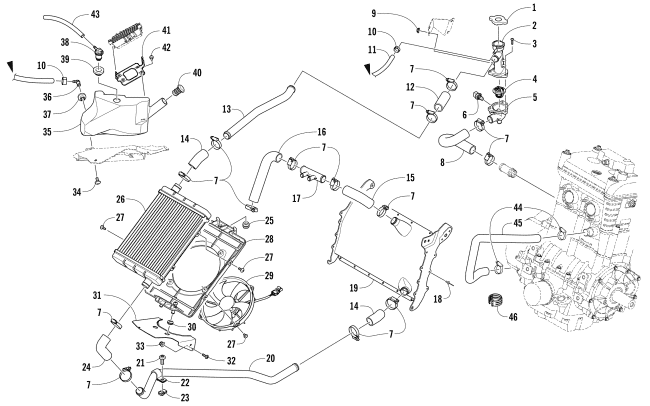 Parts Diagram for Arctic Cat 2017 BEARCAT 3000 LT EARLY BUILD SNOWMOBILE COOLING ASSEMBLY