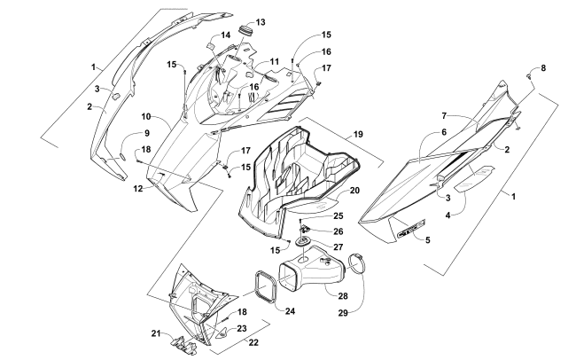 Parts Diagram for Arctic Cat 2016 M 6000 ES 153 SNOWMOBILE HOOD AND AIR INTAKE ASSEMBLY