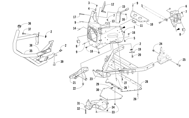 Parts Diagram for Arctic Cat 2016 M 8000 HARDCORE LTD 162 SNOWMOBILE FRONT BUMPER AND FRAME ASSEMBLY