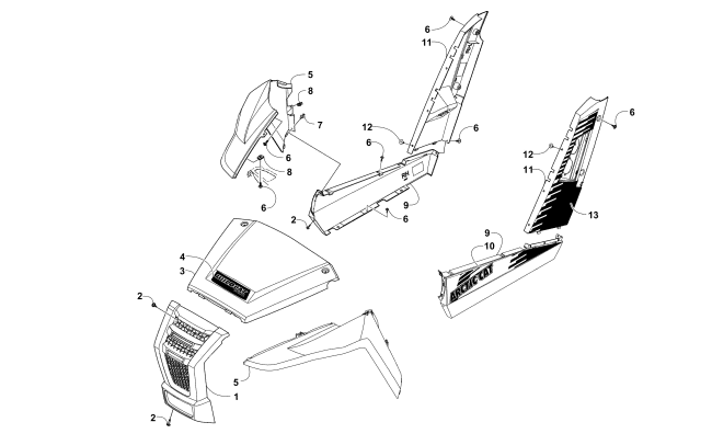 Parts Diagram for Arctic Cat 2016 WILDCAT TRAIL XT EPS ATV FRONT AND SIDE PANEL ASSEMBLIES