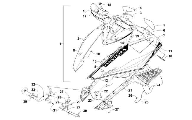 Parts Diagram for Arctic Cat 2016 PANTERA 7000 XT LTD SNOWMOBILE HOOD ASSEMBLY