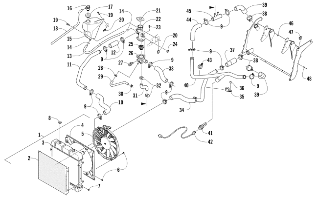 Parts Diagram for Arctic Cat 2017 PANTERA 7000 XT LTD SNOWMOBILE COOLING ASSEMBLY