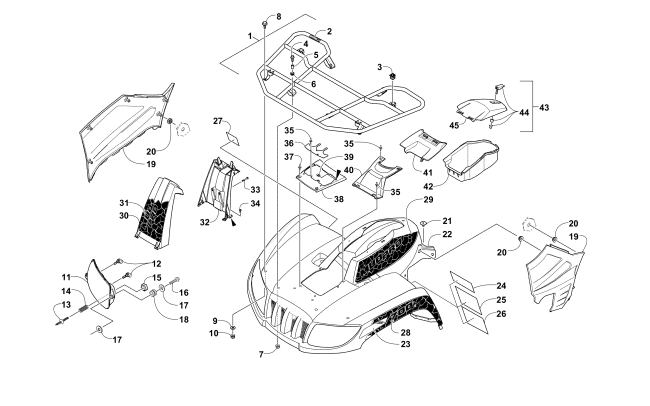 Parts Diagram for Arctic Cat 2016 700 MUD PRO LTD ATV FRONT RACK, BODY PANEL, AND HEADLIGHT ASSEMBLIES