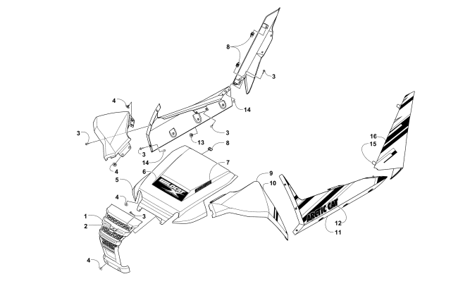 Parts Diagram for Arctic Cat 2016 WILDCAT X SE EPS TAN ATV FRONT AND SIDE PANEL ASSEMBLIES (SE)