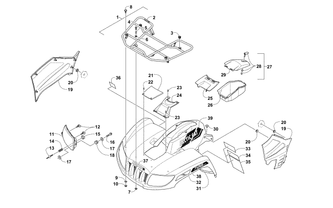 Parts Diagram for Arctic Cat 2016 TBX 700 EPS ATV FRONT RACK, BODY PANEL, AND HEADLIGHT ASSEMBLIES