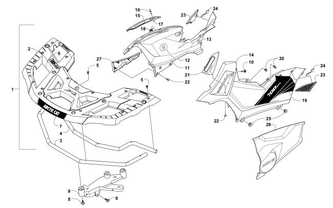 Parts Diagram for Arctic Cat 2016 ALTERRA 700 XT EPS ATV FRONT RACK AND SIDE PANEL ASSEMBLIES