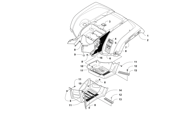 Parts Diagram for Arctic Cat 2016 TRV 700 EPS SE / ATV REAR BODY PANEL AND FOOTWELL ASSEMBLIES (Camo)