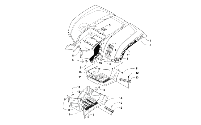 Parts Diagram for Arctic Cat 2016 TRV 700 EPS SE ATV REAR BODY PANEL AND FOOTWELL ASSEMBLIES (Black)